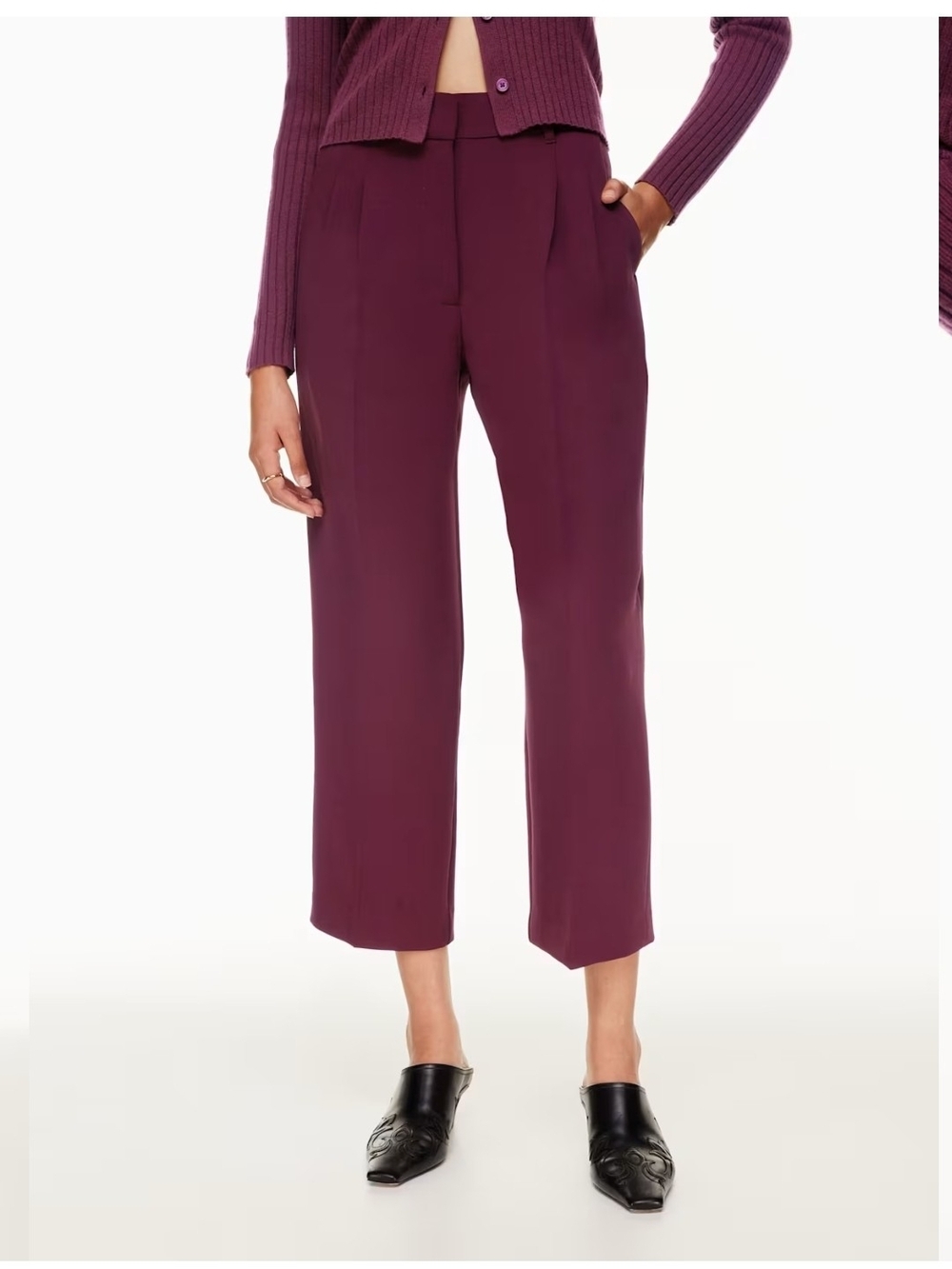 Aritzia Wilfred| Women's Cropped Wide-Leg Pants in Deep Plum